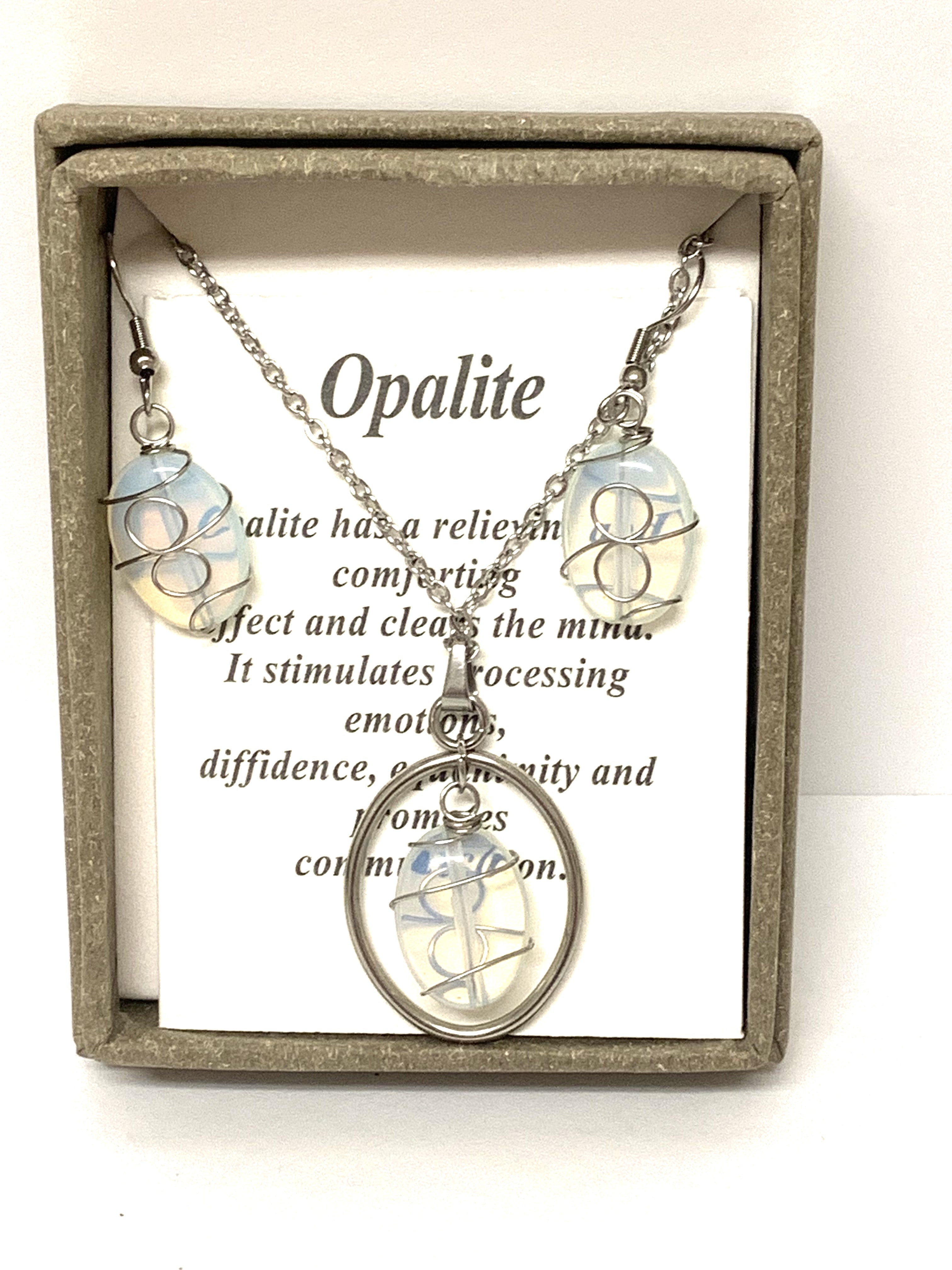 Necklace And Earrings Set - Opalite - Oval-hotRAGS.com