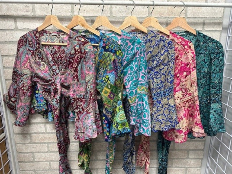 Satin Silk Jr Top - Tie Front With 3/4 Sleeve - Unique-hotRAGS.com