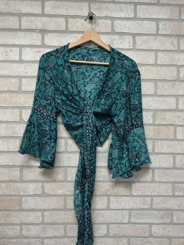 Satin Silk Jr Top - Tie Front With 3/4 Sleeve - Unique-hotRAGS.com