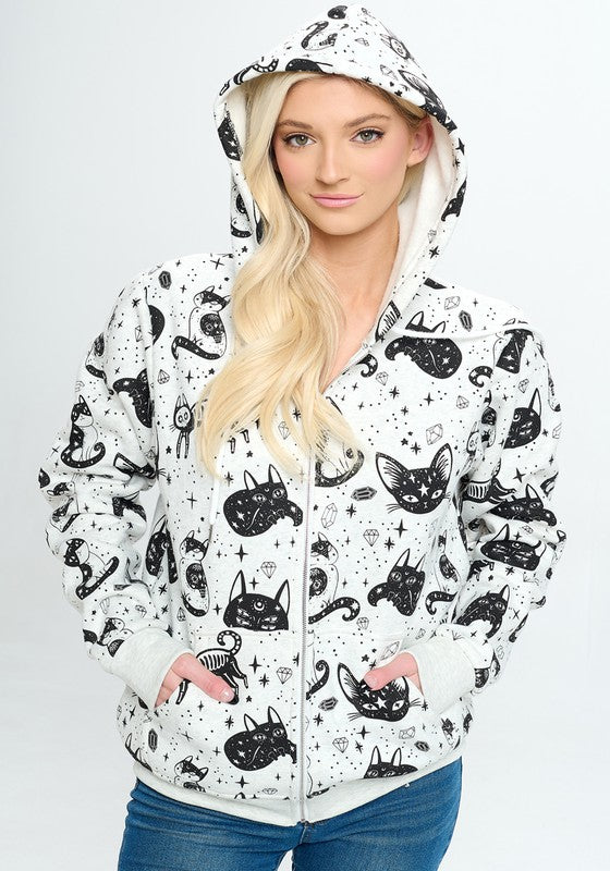 Hoody Zip Crystal Cat-hotRAGS.com