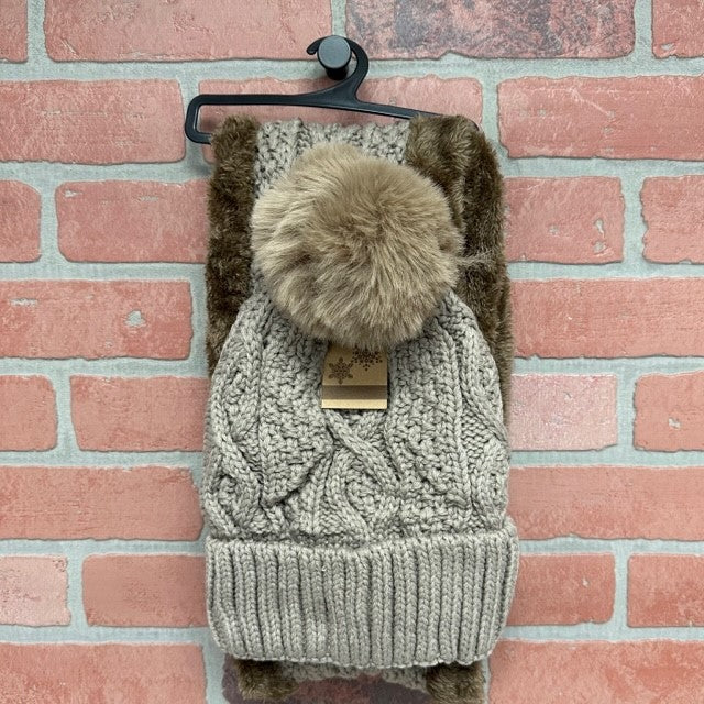 Hat And Scarf Set - Taupe-hotRAGS.com