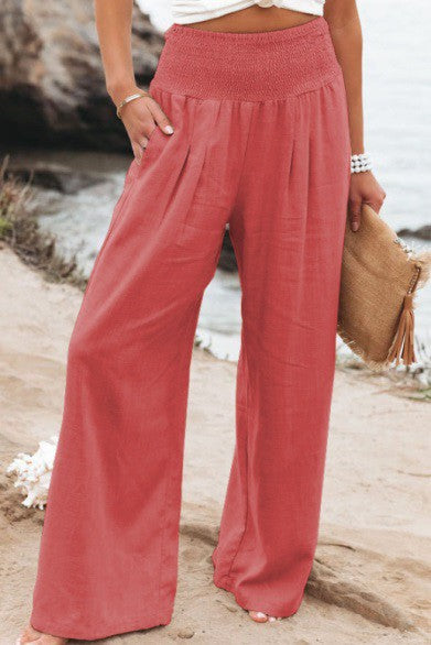 Wide Leg Linen Pants - Coral-hotRAGS.com