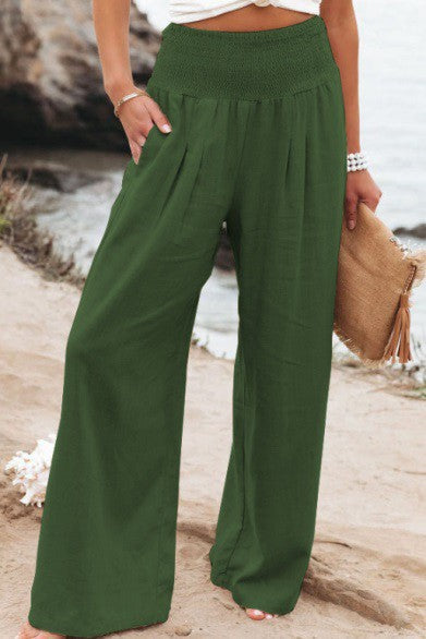 Wide Leg Linen Pants -Olive-hotRAGS.com