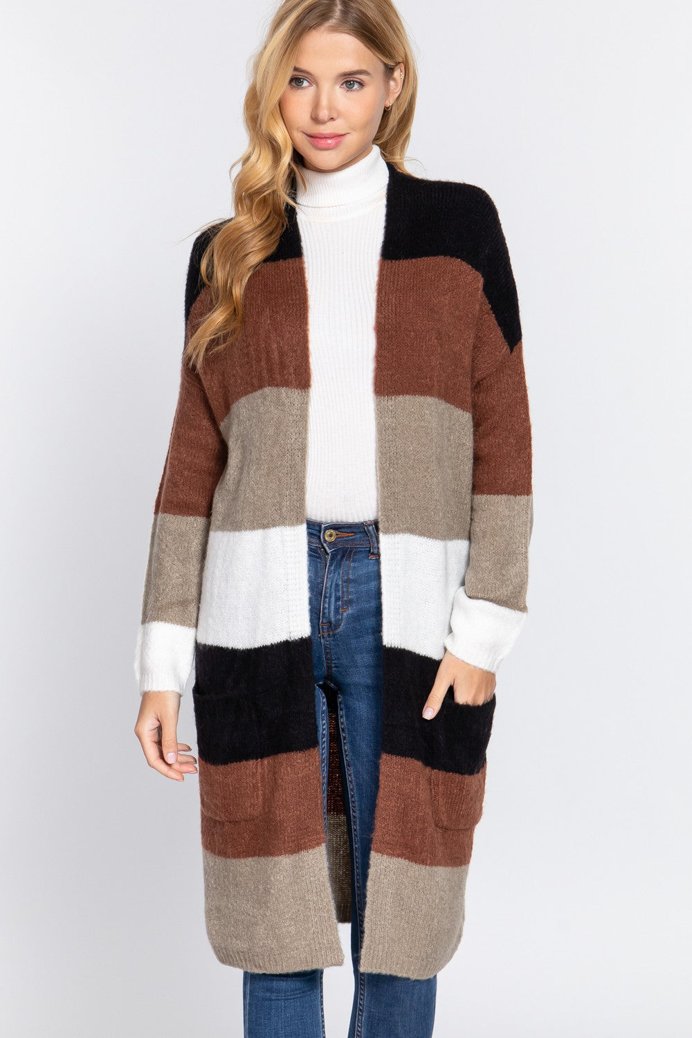 CARDIGAN - COLORBLOCK BLACK AND BROWN STRIPED-hotRAGS.com