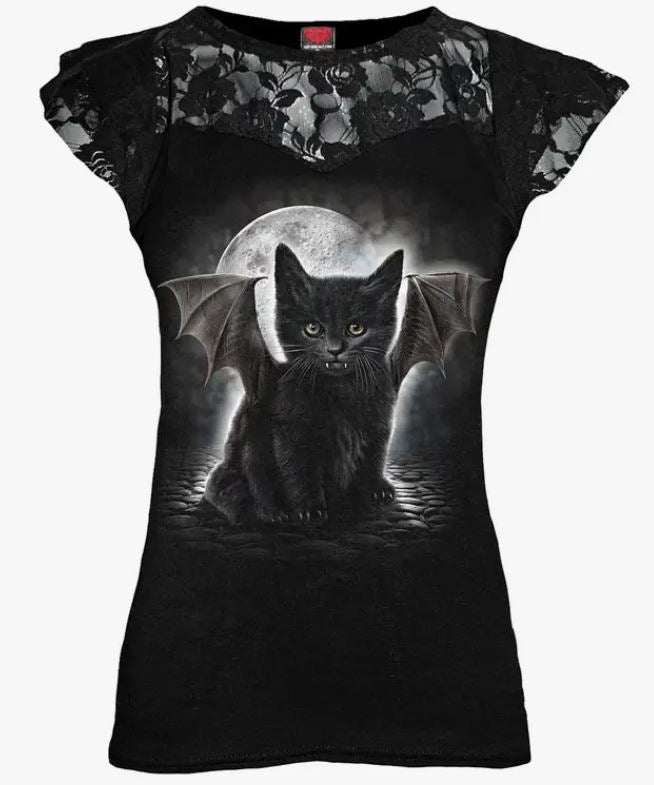 Jr T Shirt - Bat Cat - Lace Layered-hotRAGS.com