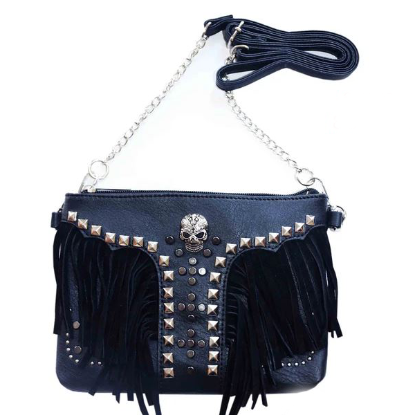 BAG - STUDDED SKULL WITH FRINGE - 8.5"x6.5"x1.25"-hotRAGS.com