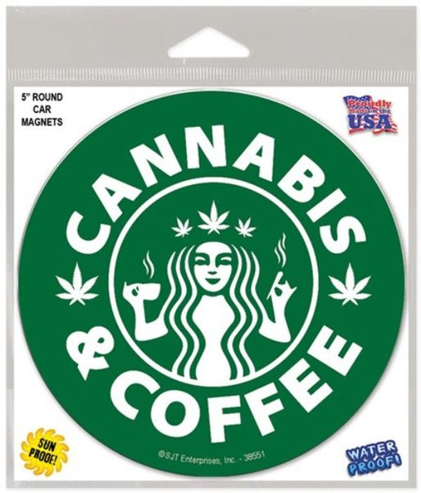 Car Magnet - Cannabis And Coffee - 5in-hotRAGS.com