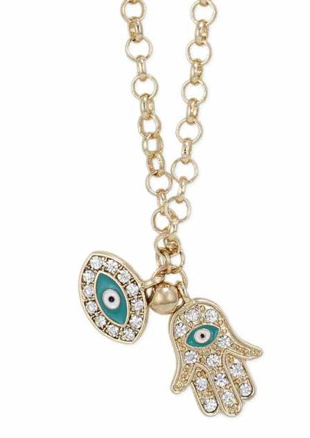 Necklace - Protection - Evil Eye And Hamsa-hotRAGS.com