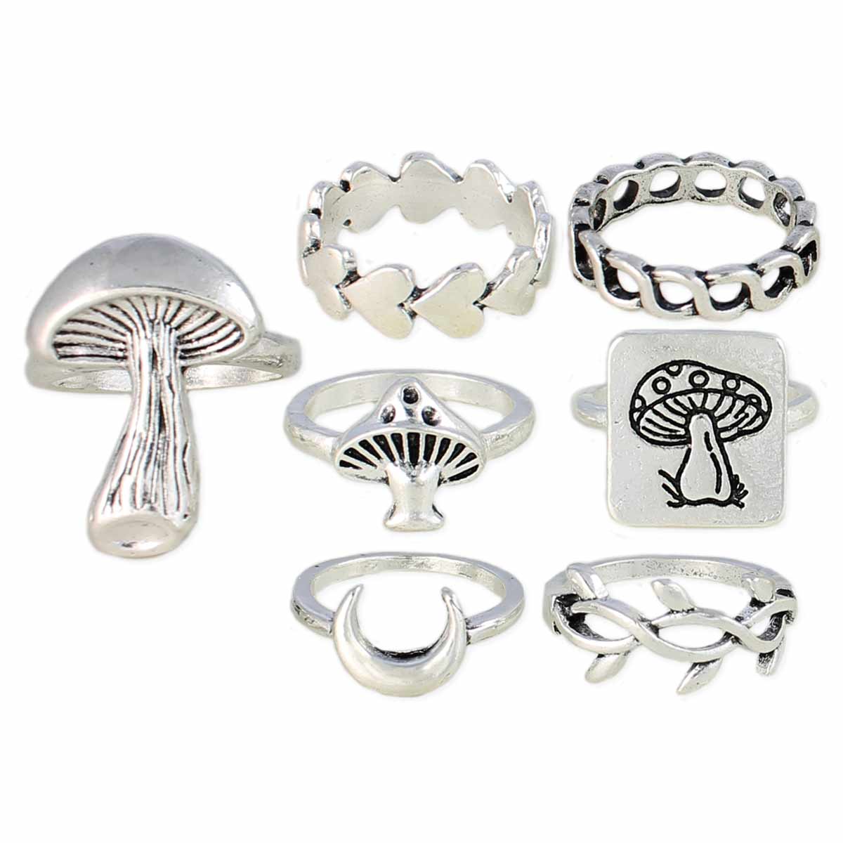 Ring - Mushroom Magic Silver Ring Set - Silver-hotRAGS.com