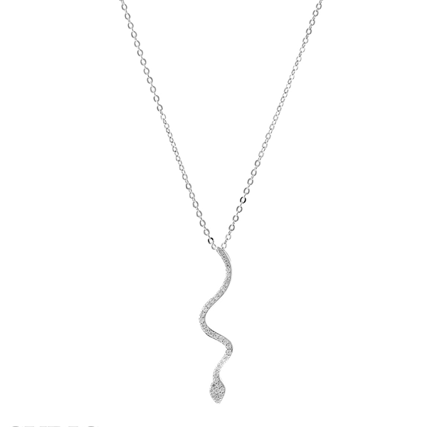 Necklace - Cubic Zirconia Snake - Silver-hotRAGS.com
