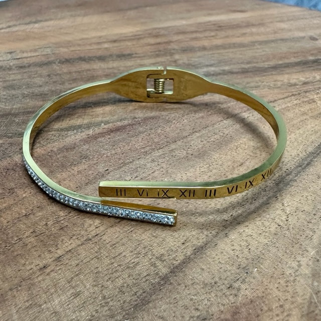 Bangle Bracelet - Gold Roman Numerals-hotRAGS.com
