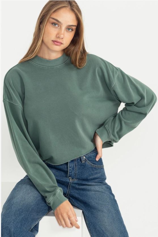 Sweatshirt - Cropped Mock Neck - Green-hotRAGS.com