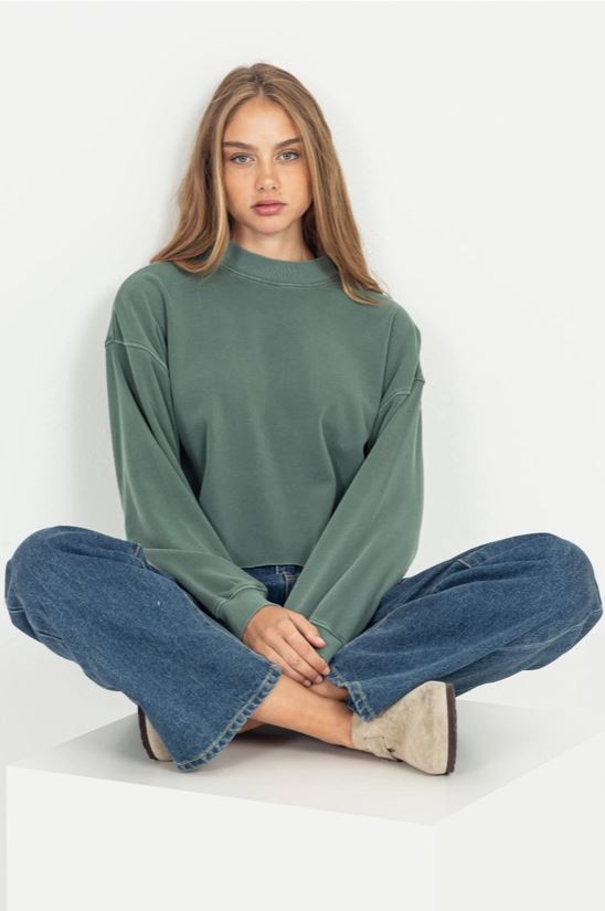 Sweatshirt Cropped Mock Neck Green