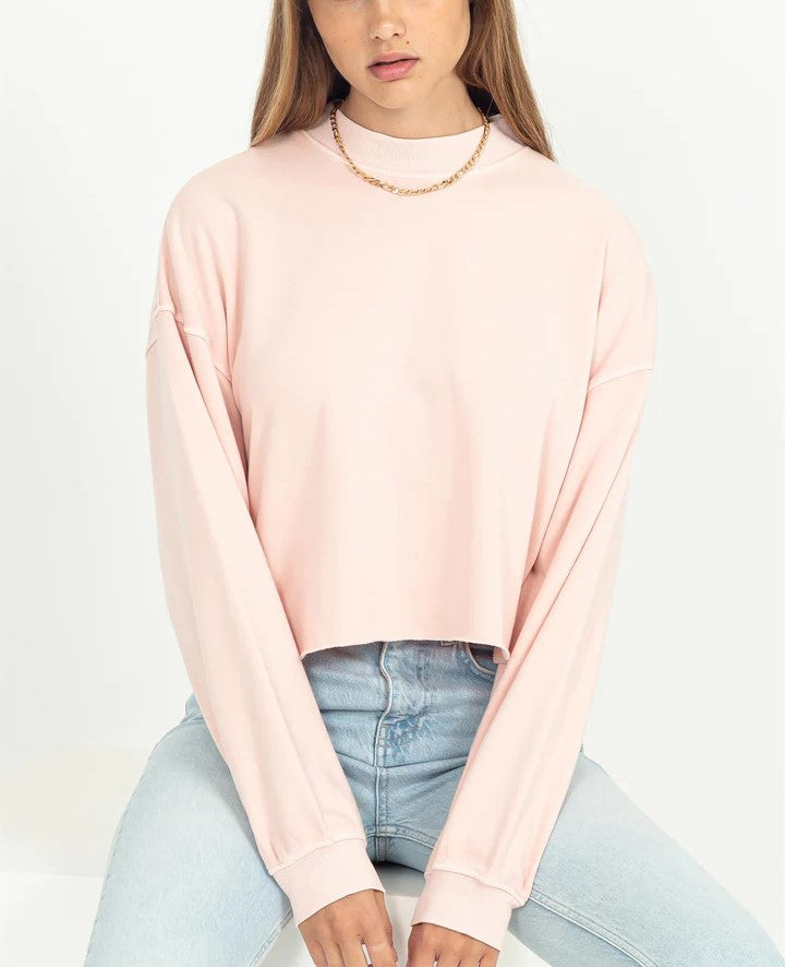Sweatshirt - Cropped Mock Neck - Pink-hotRAGS.com