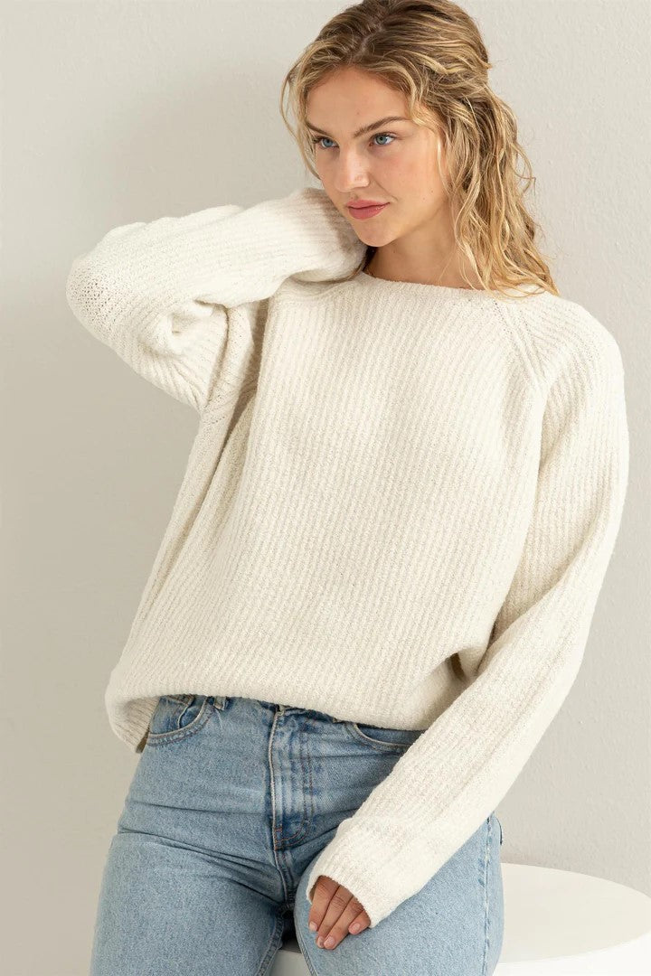 Sweater - Long Sleeve Ribbed - Cream-hotRAGS.com