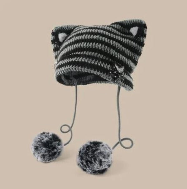 Beanie - Y2k Cat Ears - Black-hotRAGS.com