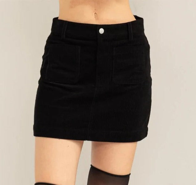 Mini Skirt - Black Corduroy-hotRAGS.com