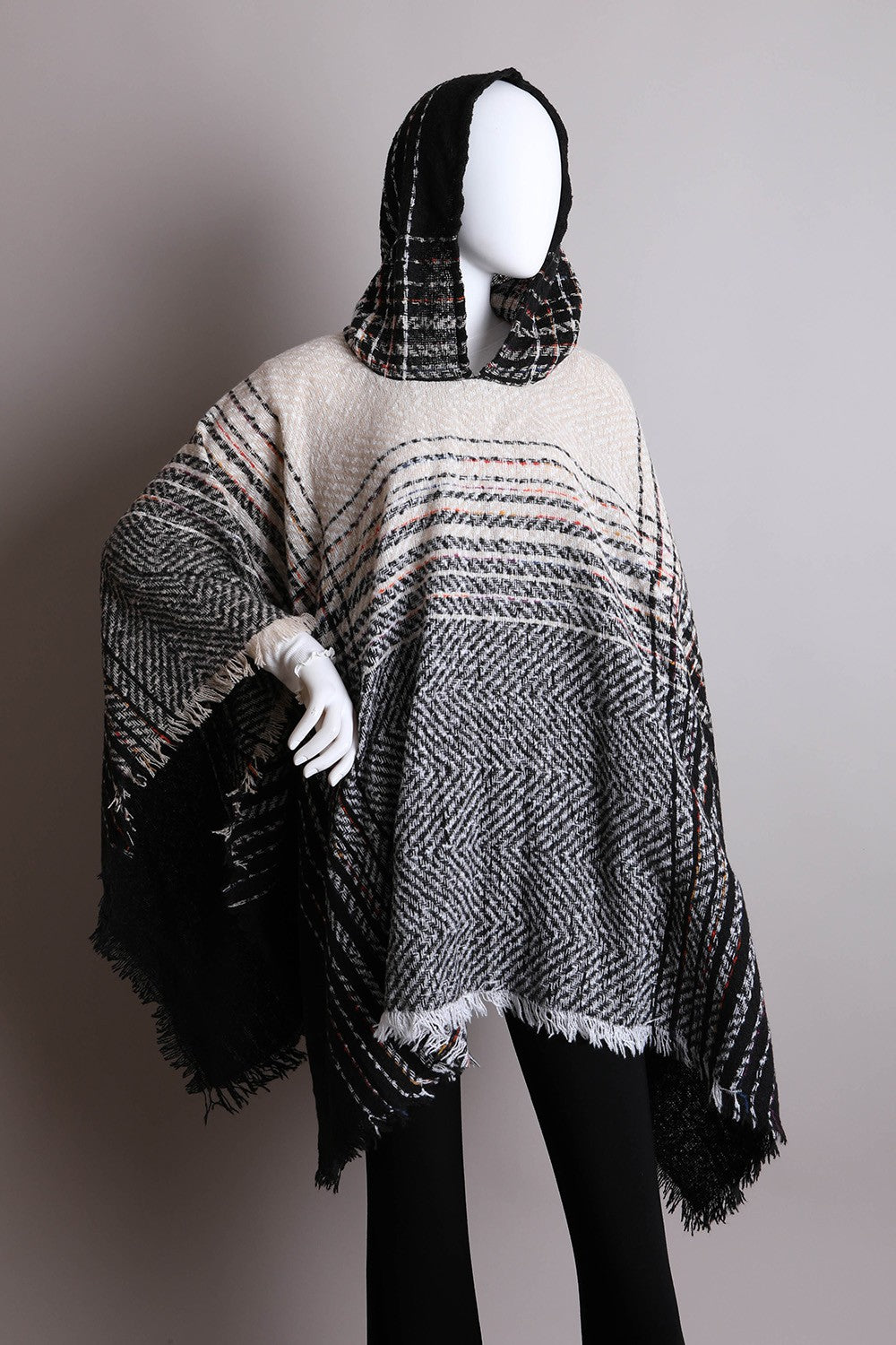 Poncho - Hooded Tweed - Black-hotRAGS.com