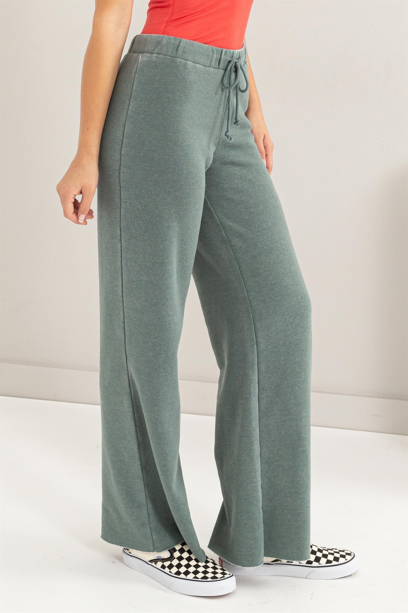 Pants - Flared Drawstring - Grey Green-hotRAGS.com