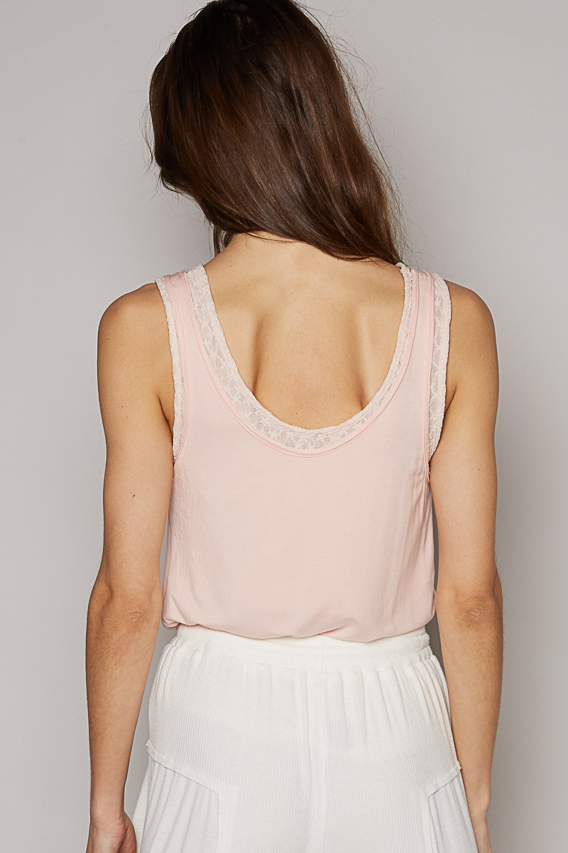 Jr Tank Top - Lace Insert - Pink-hotRAGS.com