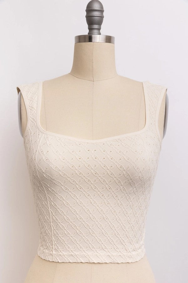 Tank Top Crop - Solid Textured Brami - Ivory-hotRAGS.com