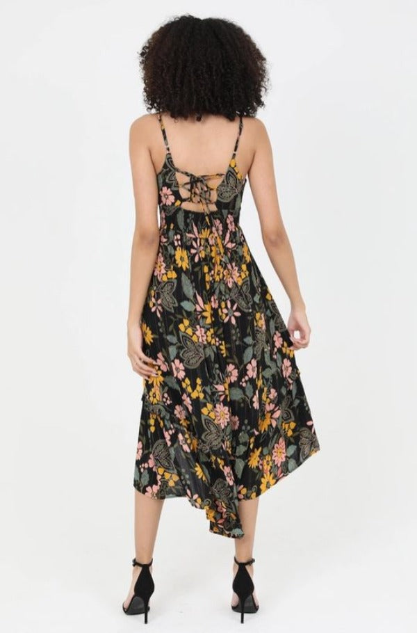 DRESS - V Neck Lace Up Back Slit Skirt Mid Length Dress-hotRAGS.com