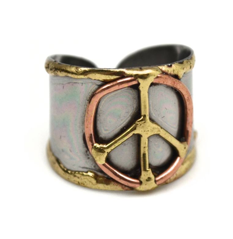 Ring - Mixed Metal -Tri Colored Cuff - Peace