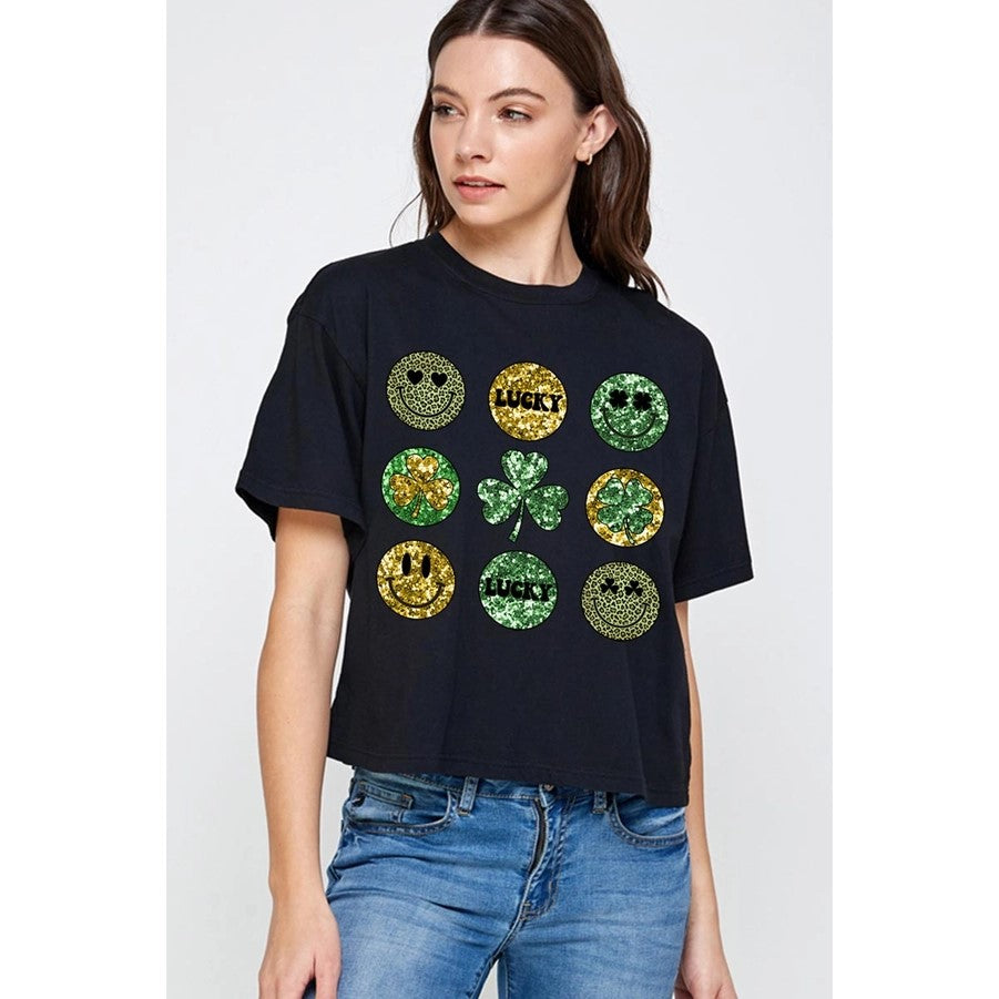 Jr T Shirt - Smile Face Shamrock - Black-hotRAGS.com