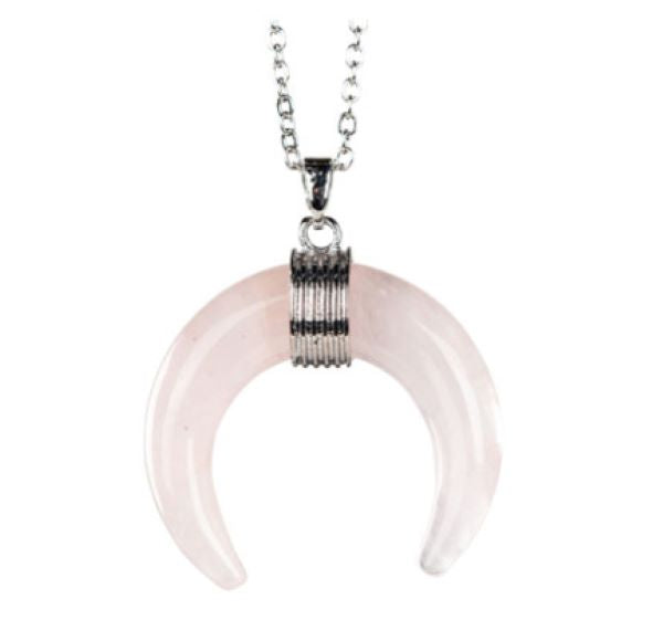 Necklace - Crescent Moon - Rose Quartz-hotRAGS.com