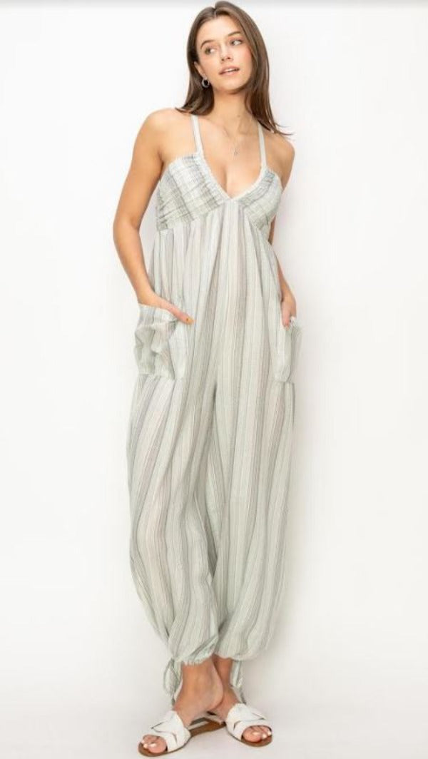 Jumpsuit - Multi Striped - Blue-hotRAGS.com