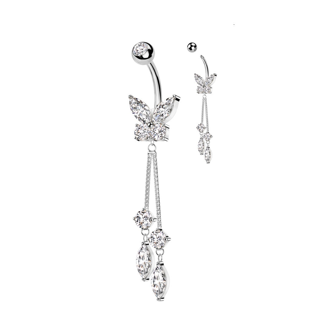 Belly Ring - Butterfly Dangle - Silver-hotRAGS.com
