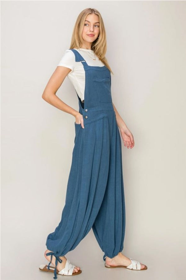 Overalls - Jumpsuit Woven With Drawstring Hems - Blue-hotRAGS.com