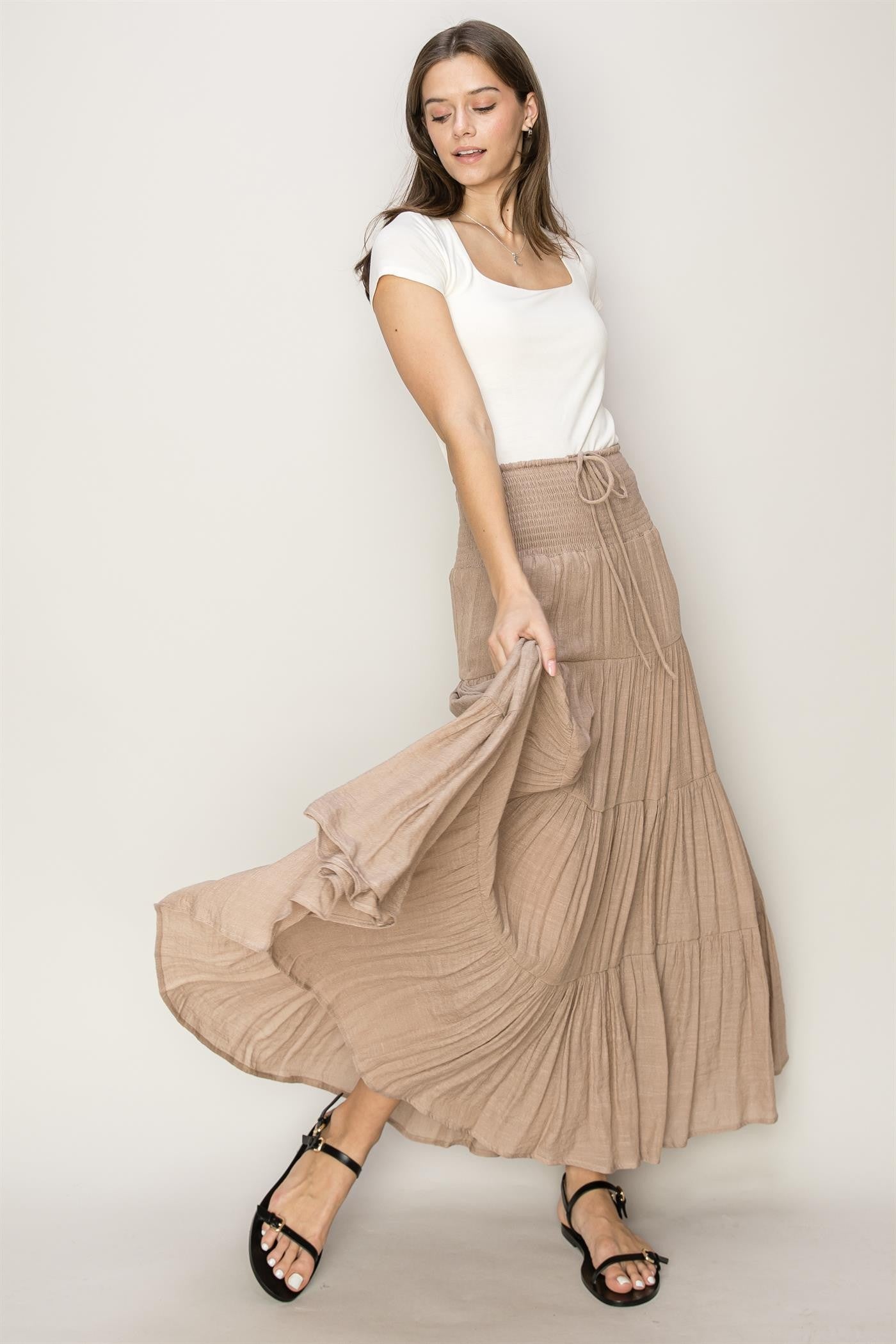 Skirt - Maxi Tiered - Taupe-hotRAGS.com