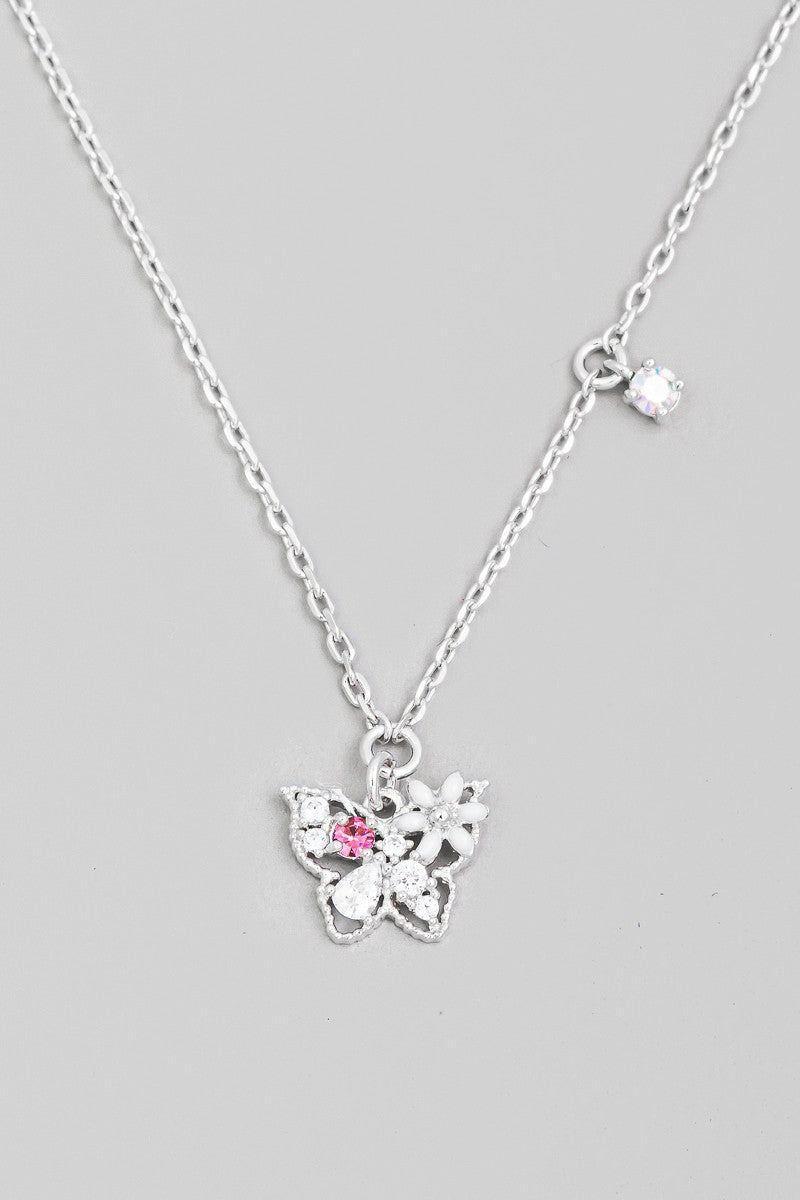Necklace - Butterfly Stone - Silver-hotRAGS.com