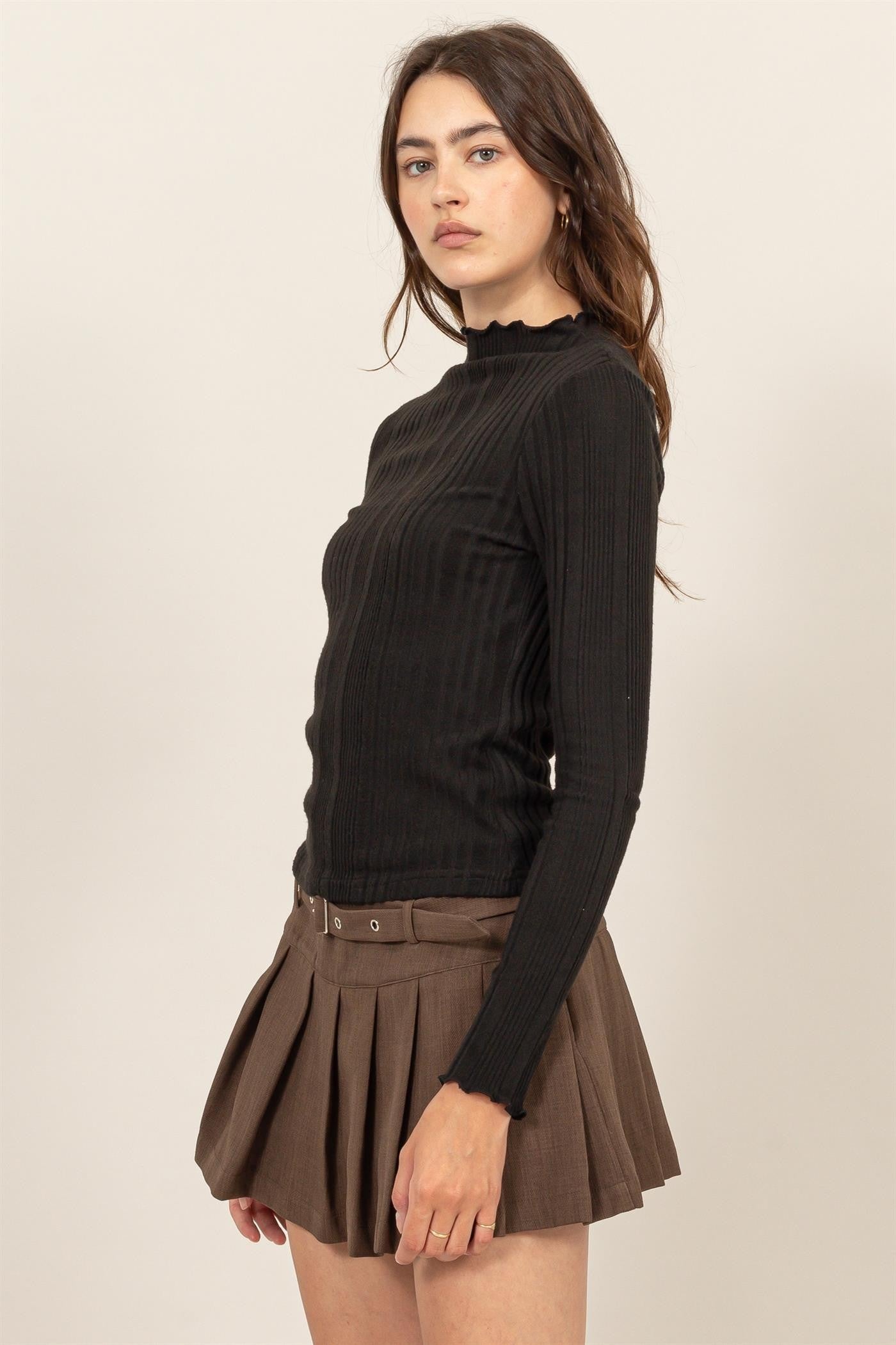 Jr Long Sleeve Turtleneck Top - Black-hotRAGS.com