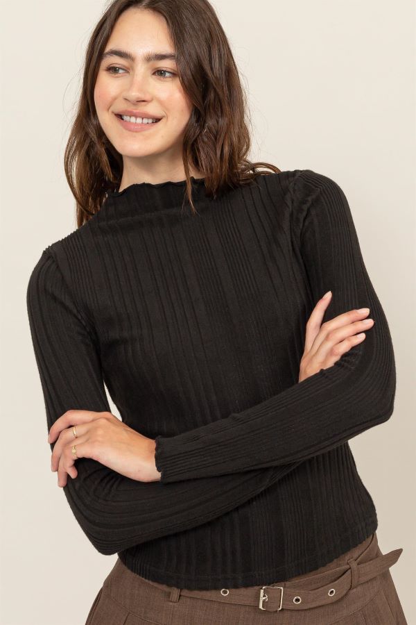 Jr Long Sleeve Turtleneck Top - Black-hotRAGS.com
