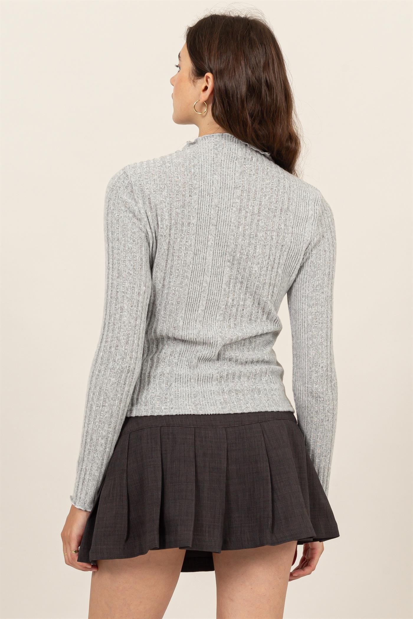 Jr Long Sleeve Turtleneck Top - Grey-hotRAGS.com