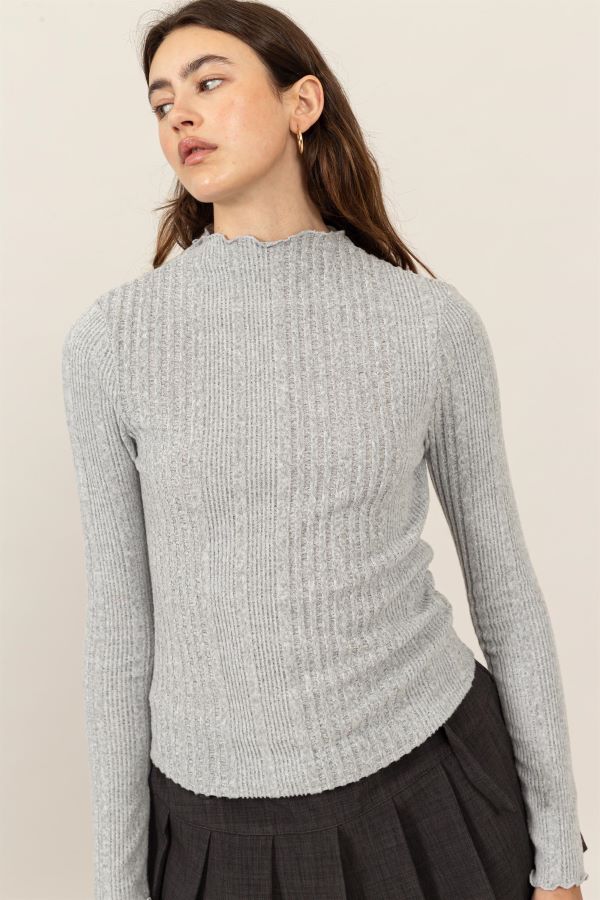 Jr Long Sleeve Turtleneck Top - Grey-hotRAGS.com