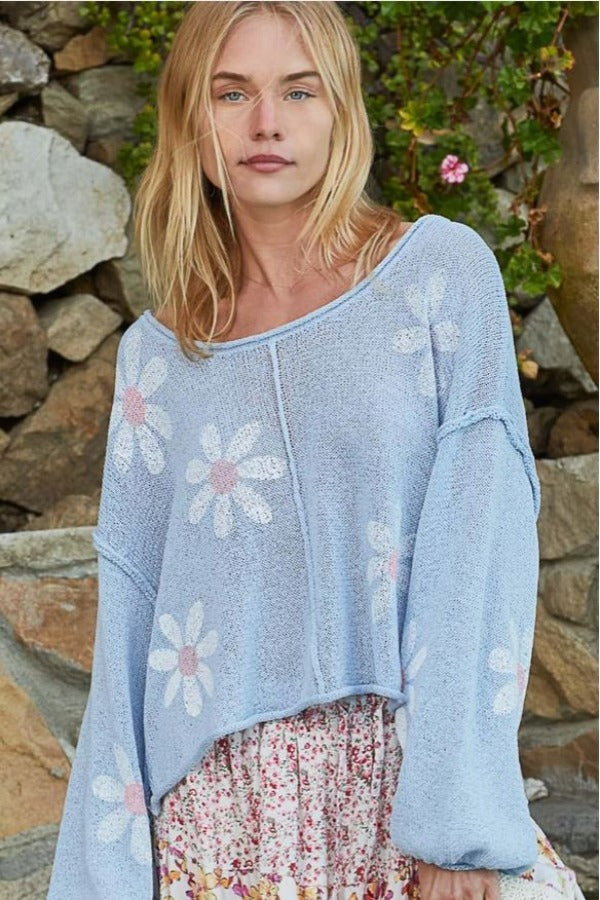 Jr Top - Long Sleeve Daisy - Blue-hotRAGS.com