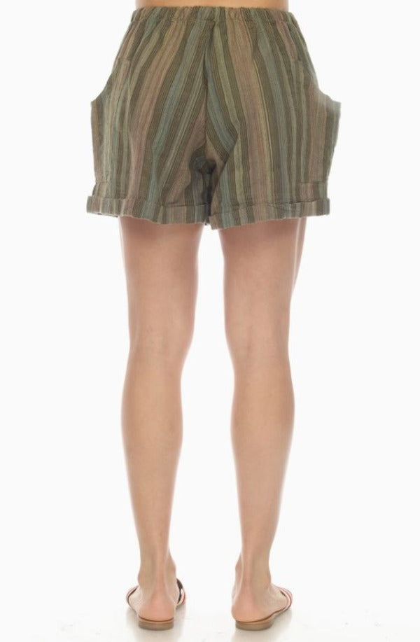 Jr Shorts - Striped Tacked - Moss-hotRAGS.com