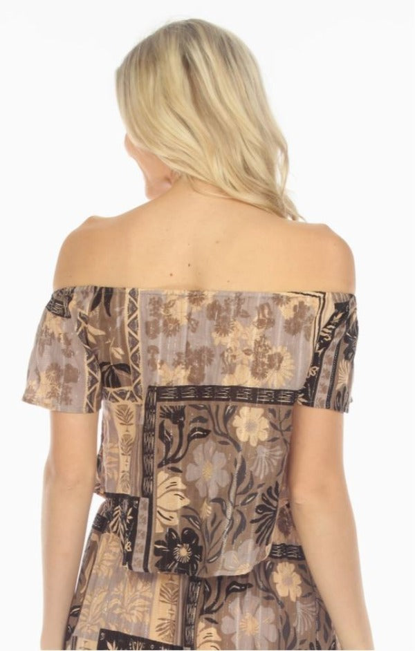 Jr Top - Off Shoulder Patchwork - Charcoal-hotRAGS.com