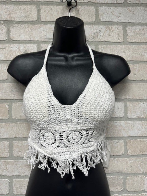Halter Top - Crochet - White-hotRAGS.com