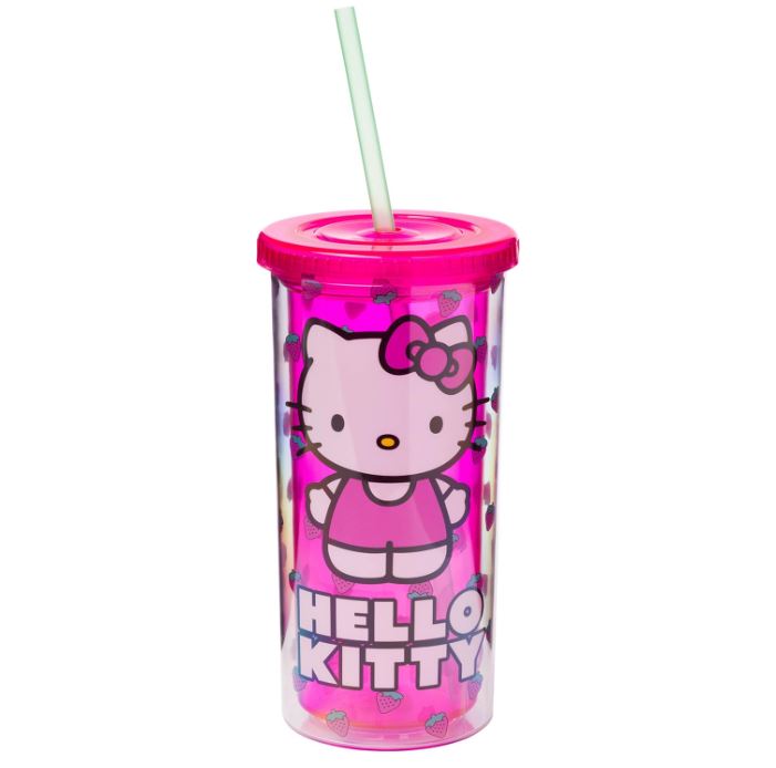 Tumbler - Tall Hello Kitty Strawberry Face Double Wall Travel Tumbler w/Slide Close Lid, 20 Ounces-hotRAGS.com