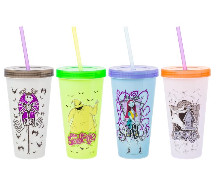 Cup Set - Silver Buffalo Disney Nightmare Before Christmas Character Grid 4 Pack Color Change Plastic Tumbler, 24 Ounces-hotRAGS.com