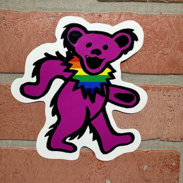 Sticker - Grateful Dead Bear - Purple With Rainbow Neck-hotRAGS.com