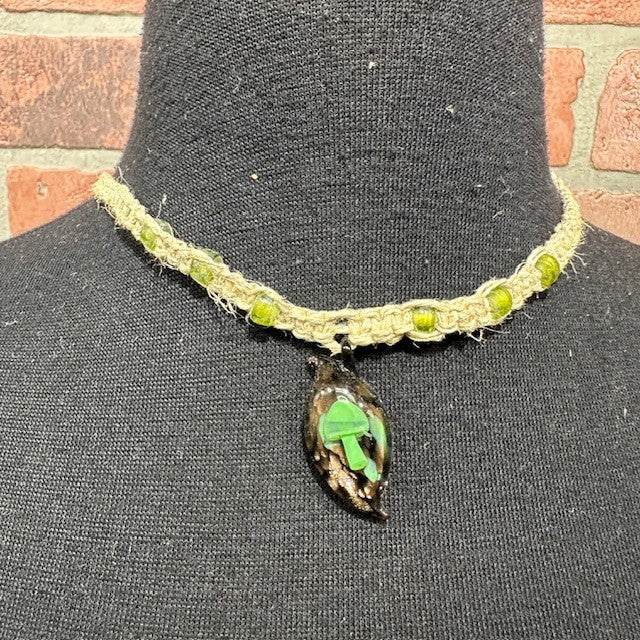 Necklace - Hemp Shroom Teardrop - Lime-hotRAGS.com