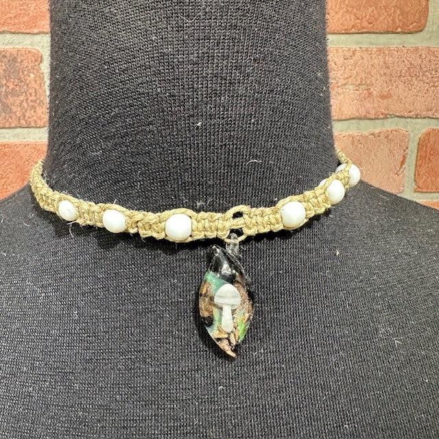 Necklace - Hemp Shroom Teardrop - White-hotRAGS.com