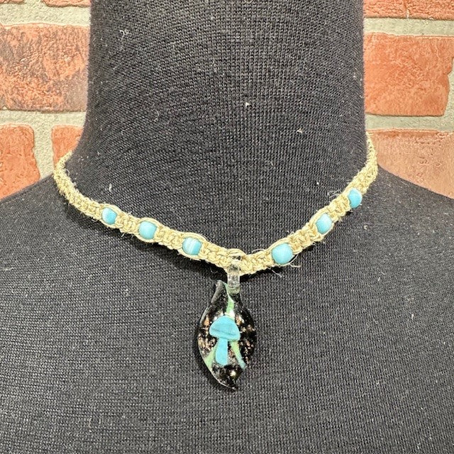 Necklace - Hemp Shroom Teardrop - Light Blue-hotRAGS.com