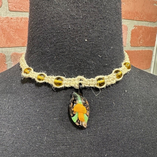 Necklace - Hemp Shroom Teardrop - Yellow-hotRAGS.com