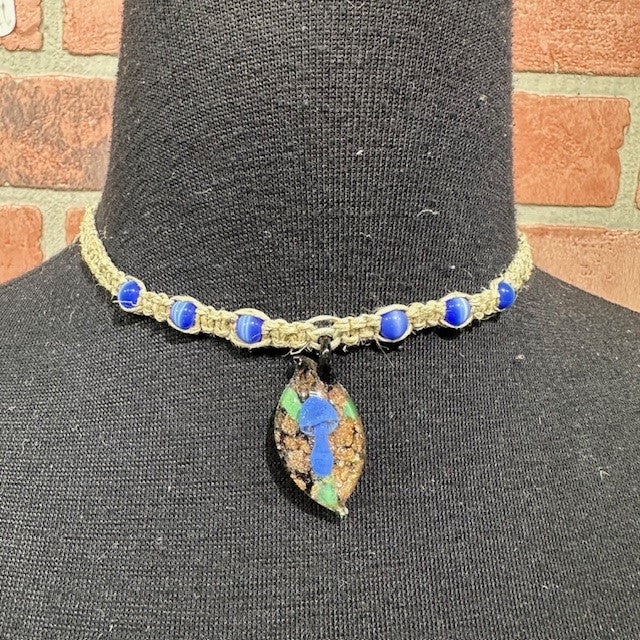 Necklace - Hemp Shroom Teardrop - Blue-hotRAGS.com